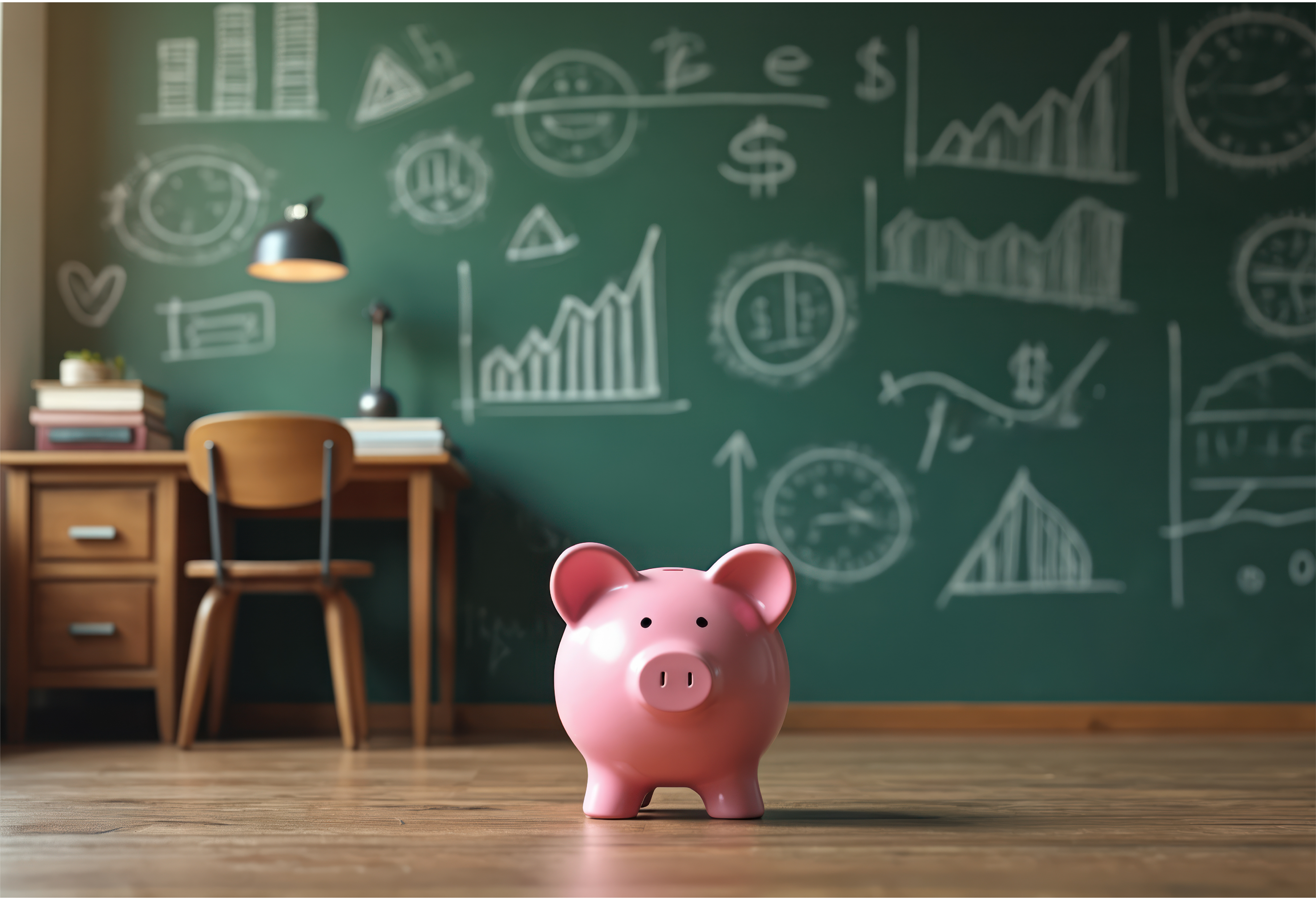 chalkboard with piggy bank